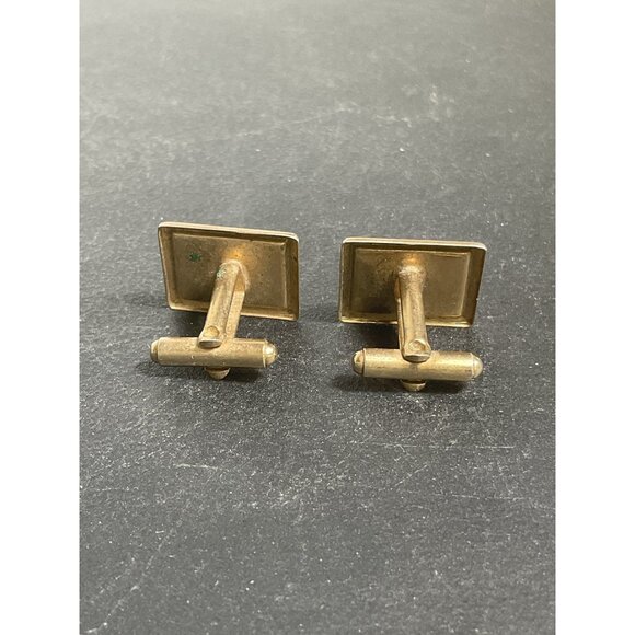Vintage Gold Tone & Red Enamel Square Cufflinks With Knotted Design - Picture 4 of 4